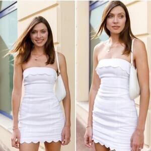 Reformation Isles Linen White Strapless Scalloped Mini Dress Womens 6